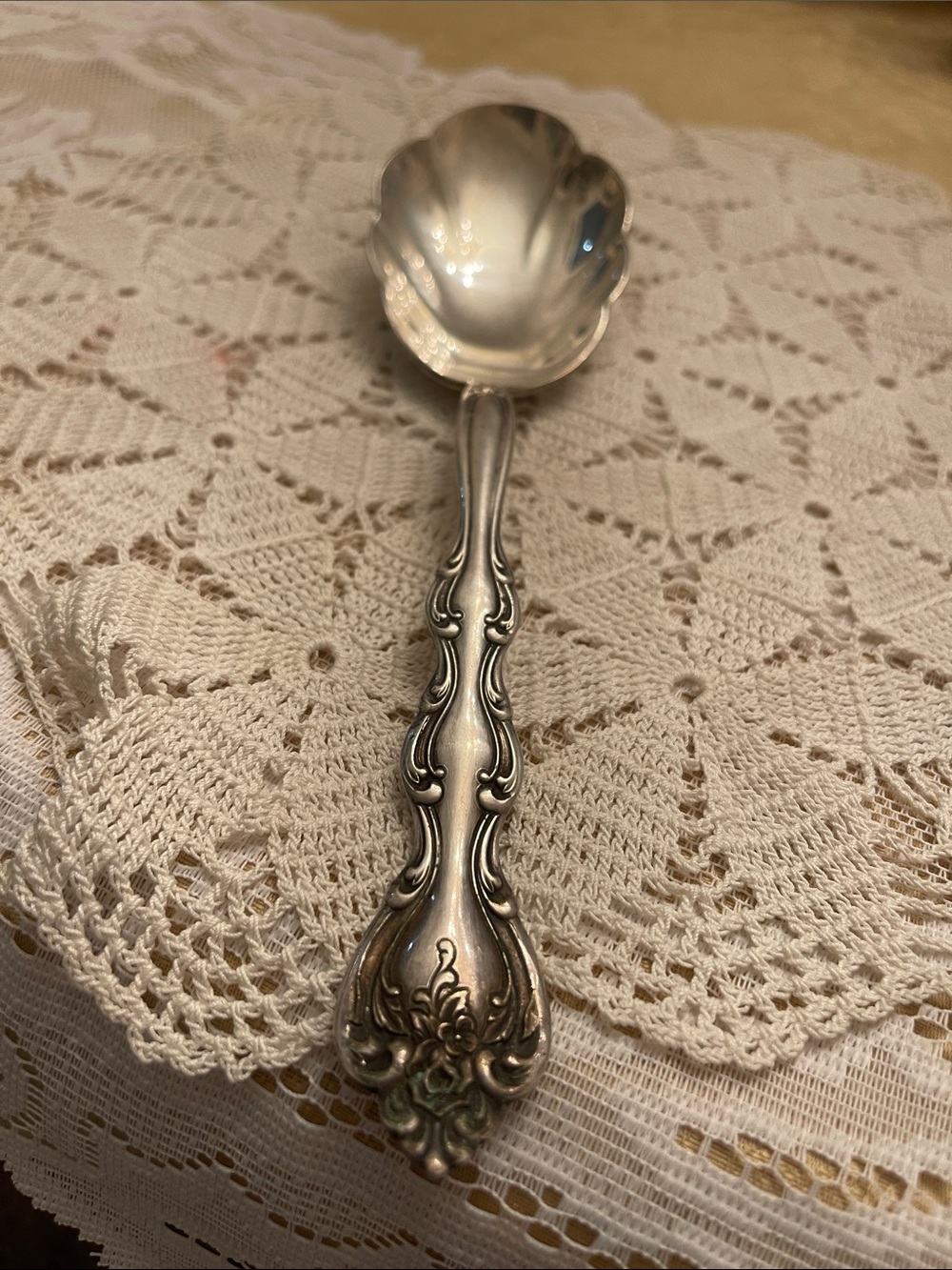 Vintage-Style Silver Plated Serving Spoon - Elegant Scroll Pattern